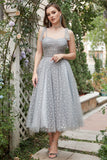 Cintas de espaguete cinza vestido de baile
