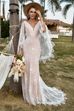 Marfim e Champanhe Renda Vestido de Noiva Boho