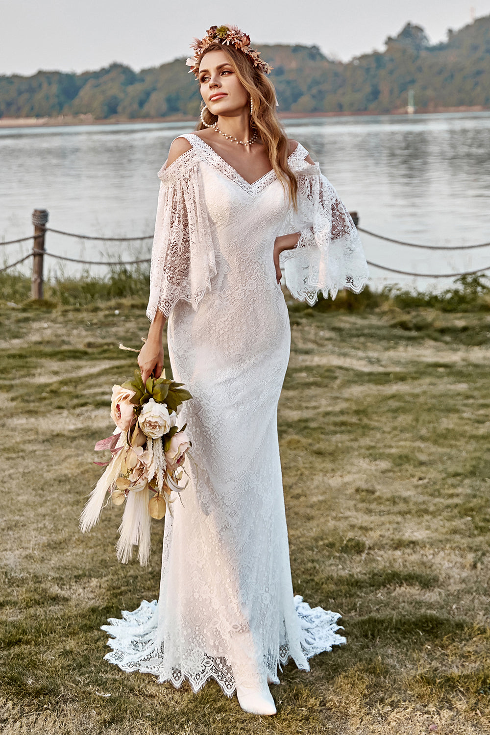 Vestido de noiva marfim boho
