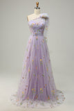 Púrpura Vestido de Festa Com Bordado