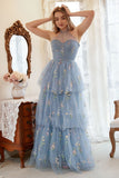 Vestido de Cerimónia Com Bordado Azul