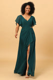 Vestido de dama de honra verde escuro