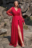 A Line V Pescoço Vermelho Escuro Vestido de Dama de Honor