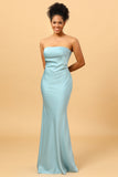 Vestido de dama de honra sereia cetim azul cinza