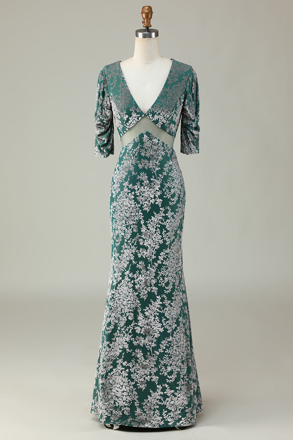 Sereia Veludo Vestido Madrinha com mangas