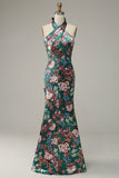 Vestido de Festa Halter Flores Sem Mangas