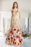 A Line Cintas de Espaguete Champanhe Vestido de Fiesta com Apliques