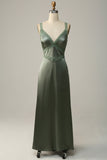Gola em V Dusty Verde Vestido de Dama de Honor Renda