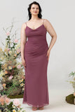 Cintas de Espaguete Rosa Deserto Vestido Formal com Costas Abertas