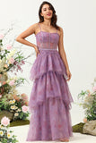 Roxo Tule Cintas de Espaguete Vestido de Dama de Honor