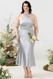 Halter Prata Tamanho Grande Vestido de Dama de Honor