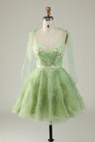 Verde A Line Vestido Cocktail Sem Mangas
