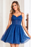 Espartilho Marinho A-Line Tulle Vestido Curto Homecoming