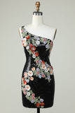 Um ombro preto lantejoulas Beading Homecoming Dress