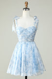 Vestido Azul A Line Spaghetti Straps Homecoming