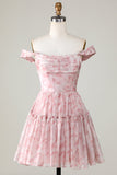 Uma linha bonito blush estampado vestido curto Homecoming com babados