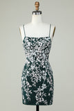 Espaguete Verde Escuro Correias Bodycon Homecoming Dress Com Apliques