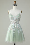 Dusty Sage Esparguete Correias Homecoming Vestido Com Criss Cross Back