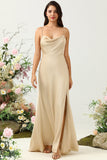 Cintas de Espaguete Champanhe Vestido de Dama de Honor