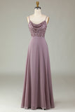 Esparguete Correias frisado Dusty Rosa Vestido Madrinha