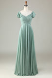 Lace-Up Back Matcha vestido de dama de honra com babados