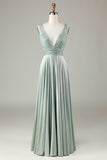 Sparkly V-Neck Matcha vestido de dama de honra com lantejoulas