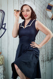 Vestido azul marinho dos anos 50