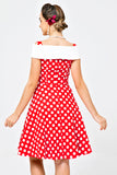 Fora do ombro vestido branco vermelho pontos