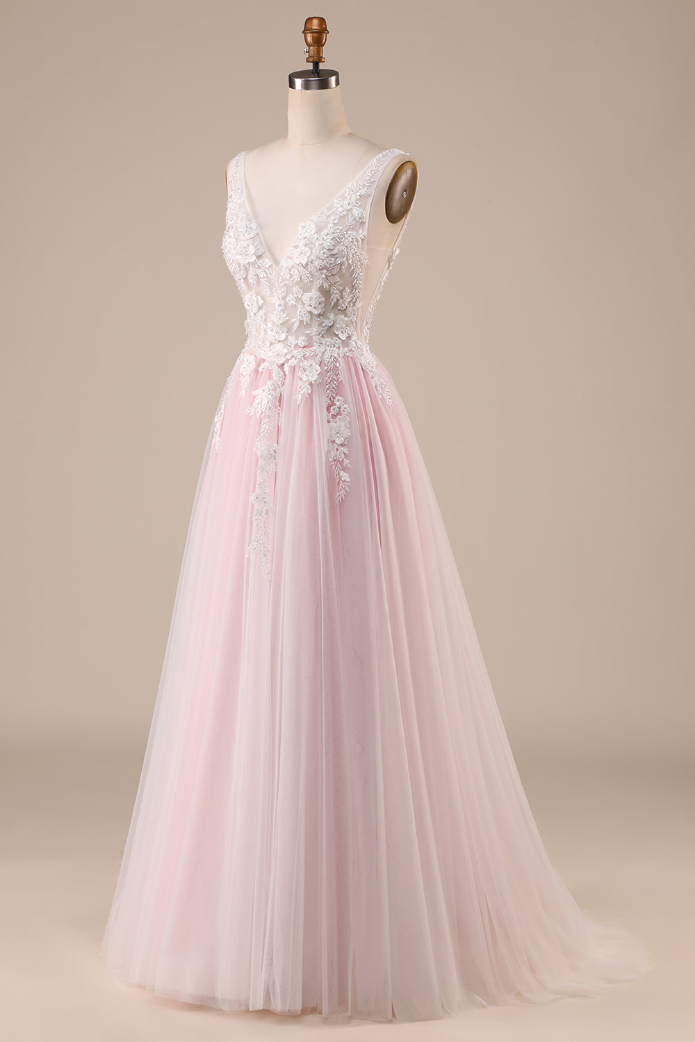 Rosa A-Line Tule Vestido de Noiva Com Apliques