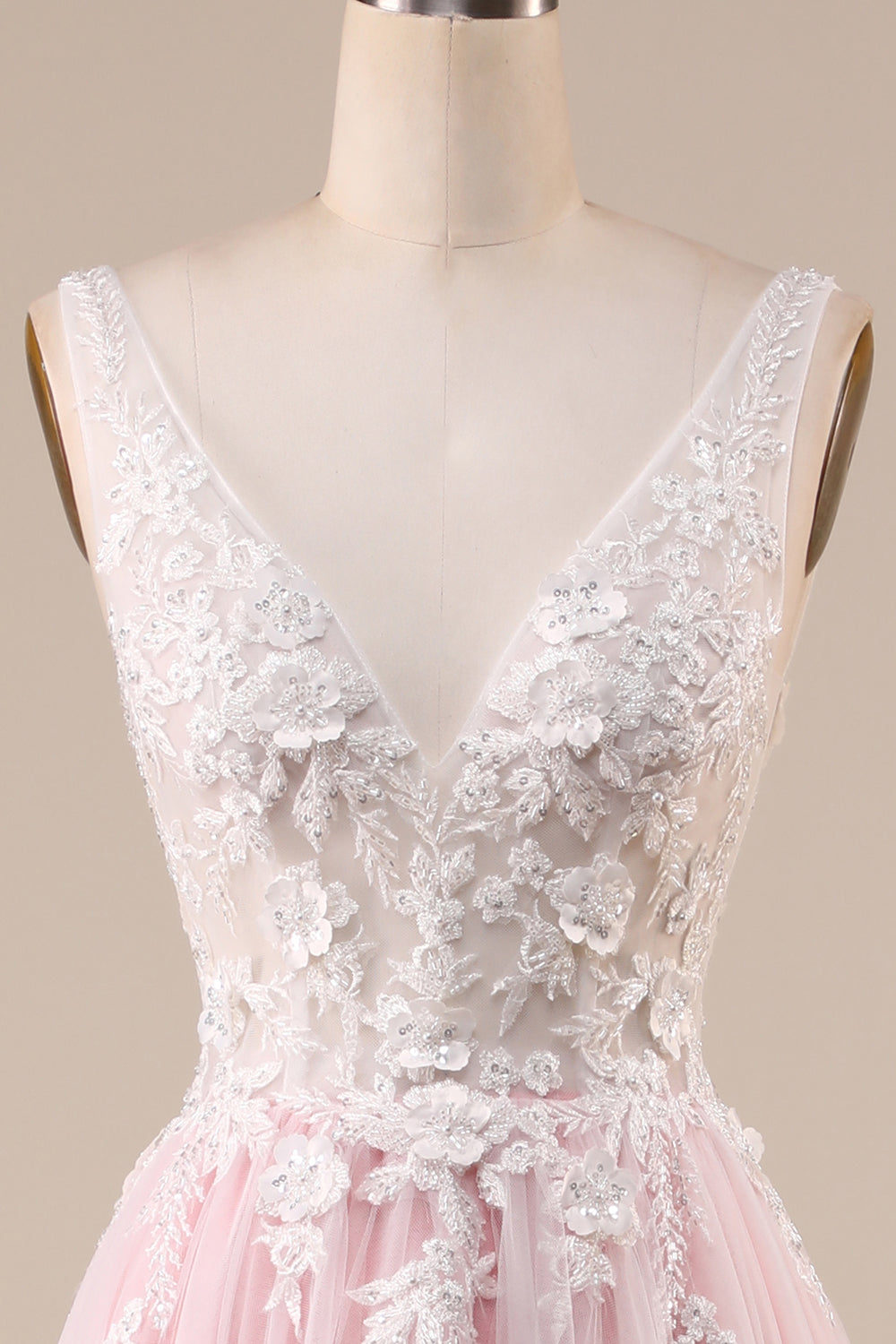 Rosa A-Line Tule Vestido de Noiva Com Apliques