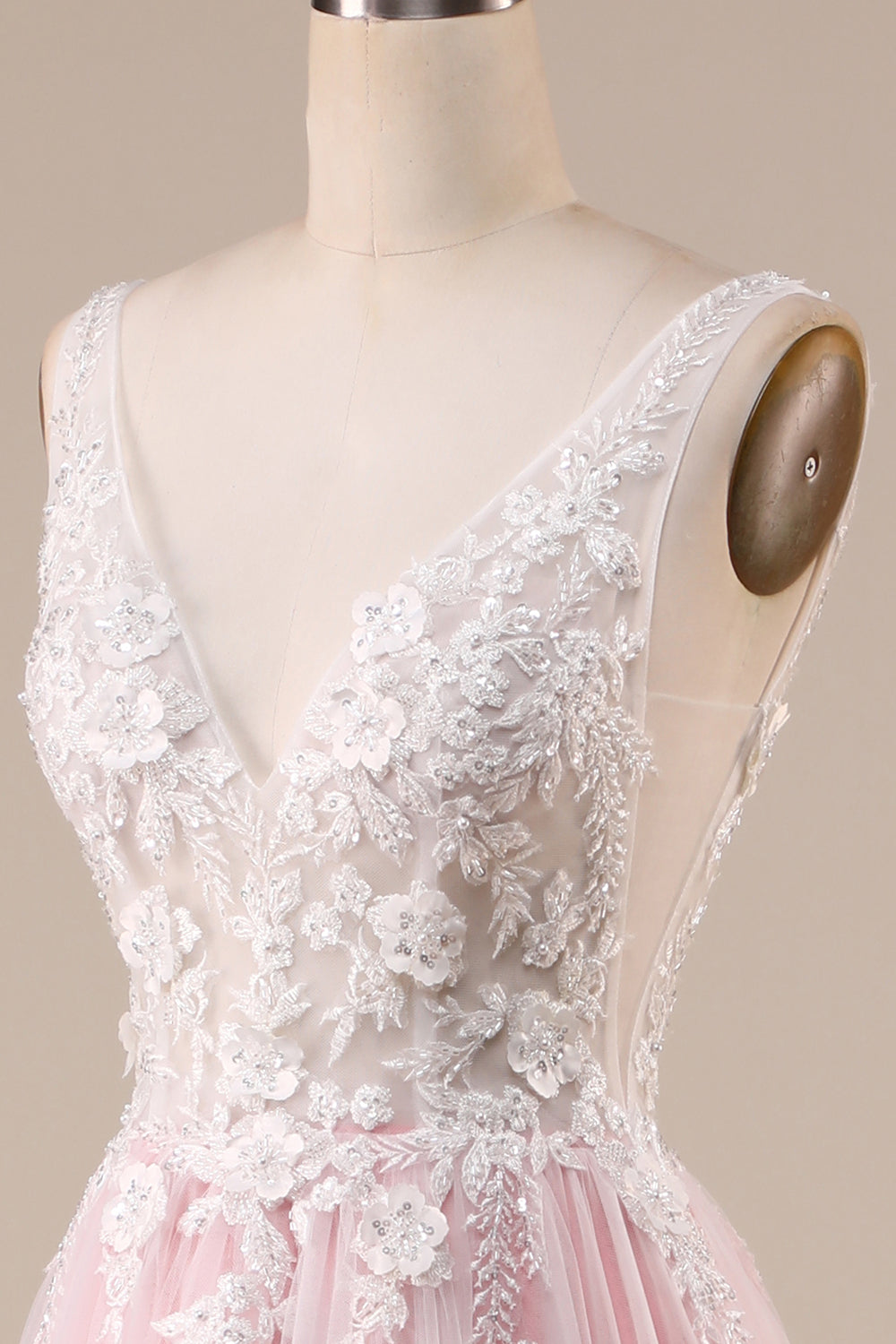 Rosa A-Line Tule Vestido de Noiva Com Apliques