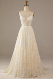 Sparkly Apricot Sweep Train Vestido de Noiva Lace
