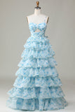 Cintas de Espaguete Azul Vestido de Dama de Honor