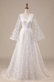 Marfim Mangas Compridas A-Line Vestido de Noiva