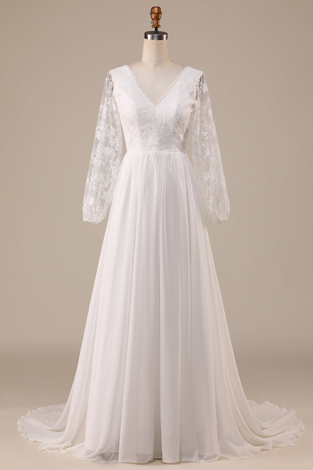 Marfim Chiffon varredura trem Boho vestido de noiva com renda
