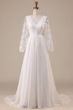 Marfim Chiffon varredura trem Boho vestido de noiva com renda