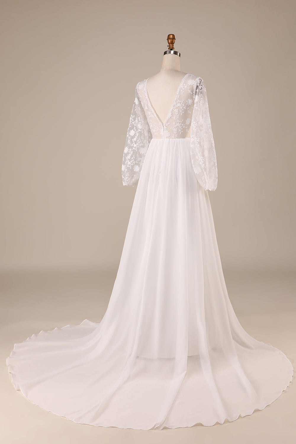 Marfim Chiffon varredura trem Boho vestido de noiva com renda
