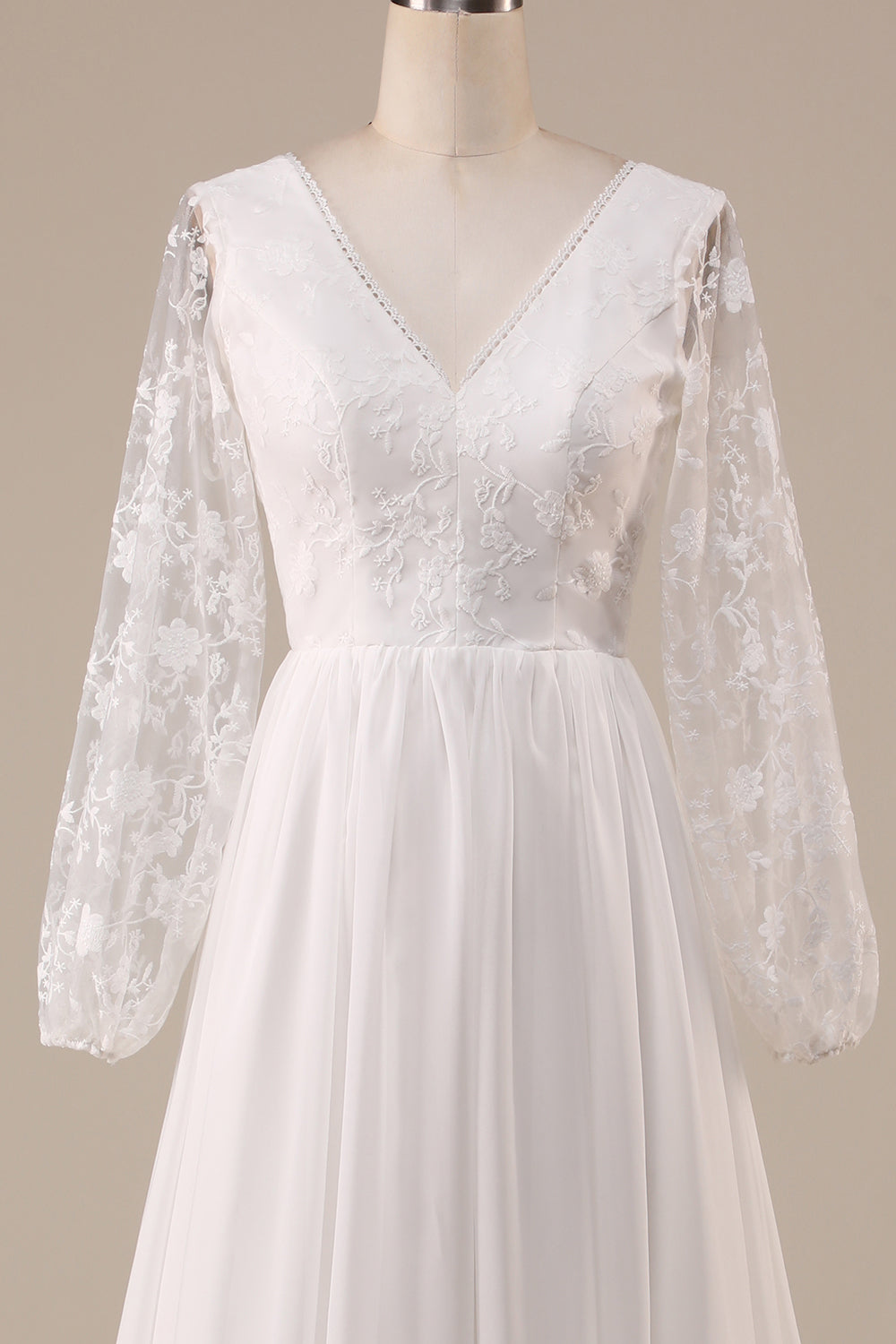Marfim Chiffon varredura trem Boho vestido de noiva com renda
