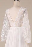 Marfim Chiffon varredura trem Boho vestido de noiva com renda