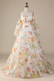 Marfim Floral A-Line Vestido de Noiva
