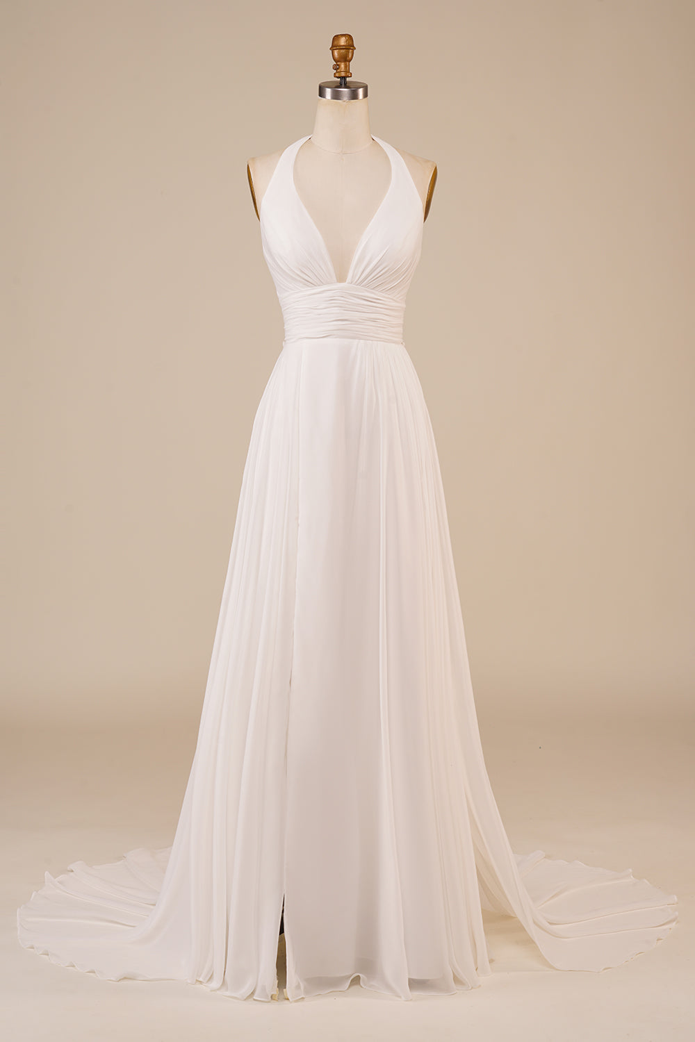 Cabeçada Marfim Linha-A Longos Vestido De Noiva Simples com Fenda