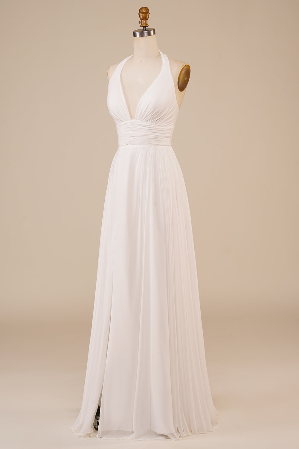 Cabeçada Marfim Linha-A Longos Vestido De Noiva Simples com Fenda