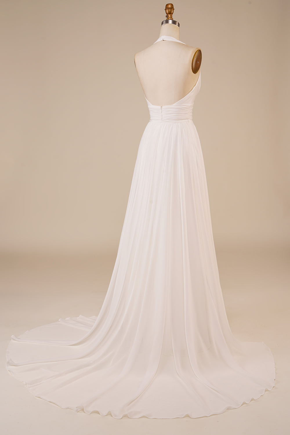 Cabeçada Marfim Linha-A Longos Vestido De Noiva Simples com Fenda