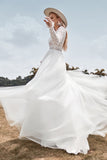 Renda mangas compridas profundo V-neck Boho vestido de noiva com backless