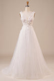 Sparkly Tule frisado marfim longo vestido de noiva