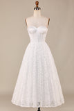 Ivory Lace Corset Tea-Length Vestido de Noiva