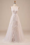 Tule Backless Marfim Vestido de Noiva Longo com Bordado