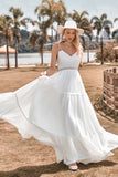 A-Line Vestido de Noiva Simples Long Beach Simples