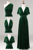 Verde Escuro Covertible Usar Veludo Vestido de Dama de Honor