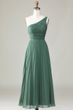 Eucalipto Um Ombro Uma Linha Ruched Vestido Madrinha